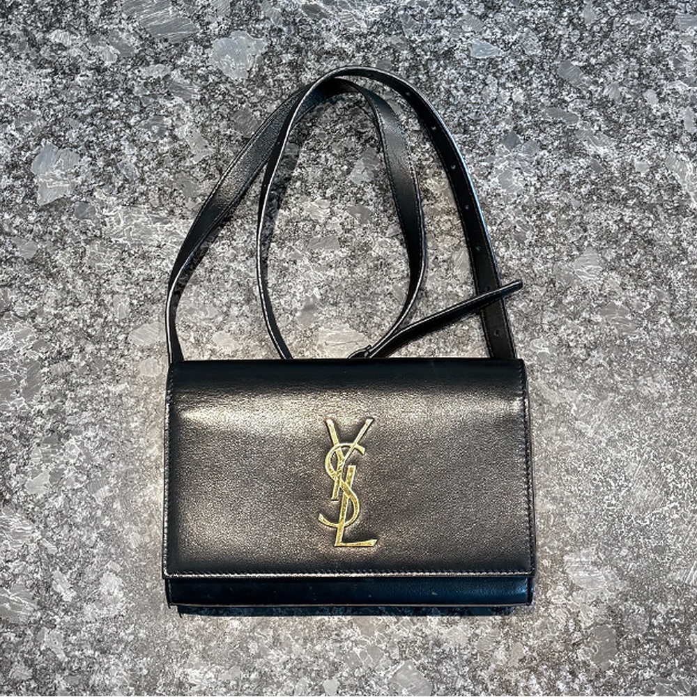 Yves Saint Laurent Black Crossbody Bag with Gold Logo
